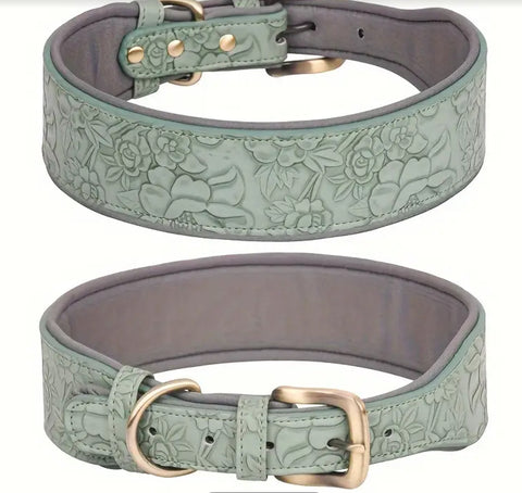 Floral Embossed Leather Collar