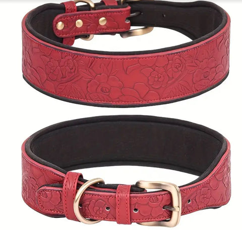 Floral Embossed Leather Collar