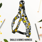 Dog Step In Harness Skulls & Bones Design